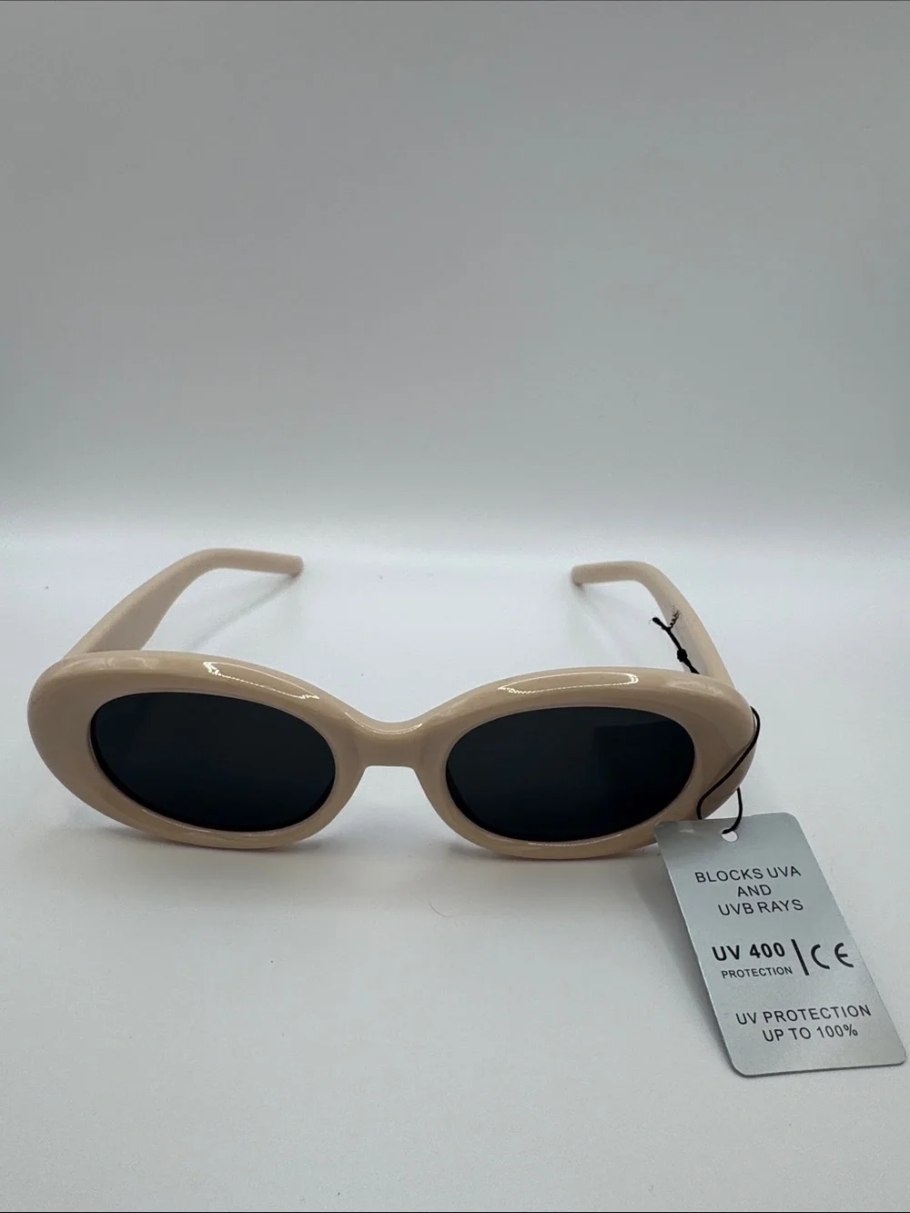 Women’s Beige Oval Sunglasses - UV Protection